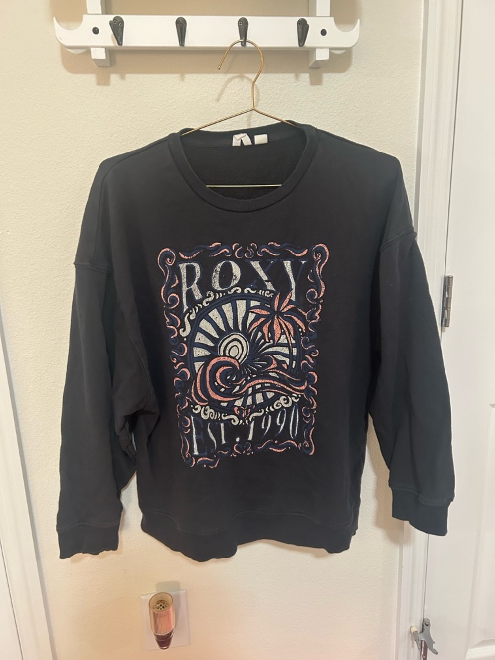Roxy Black Sweatshirt with Coral & White Graphic